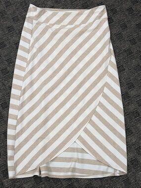 Athleta Beige and White Striped High-Low Wrap Skirt